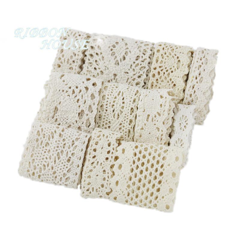 (10 pizzi misti) Nastro di Pizzo di Cotone Beige Fai da Te Fatto a Mano Festa di Matrimonio Artigianato Confezione Regalo Patchwork Pizzo all'Uncinetto