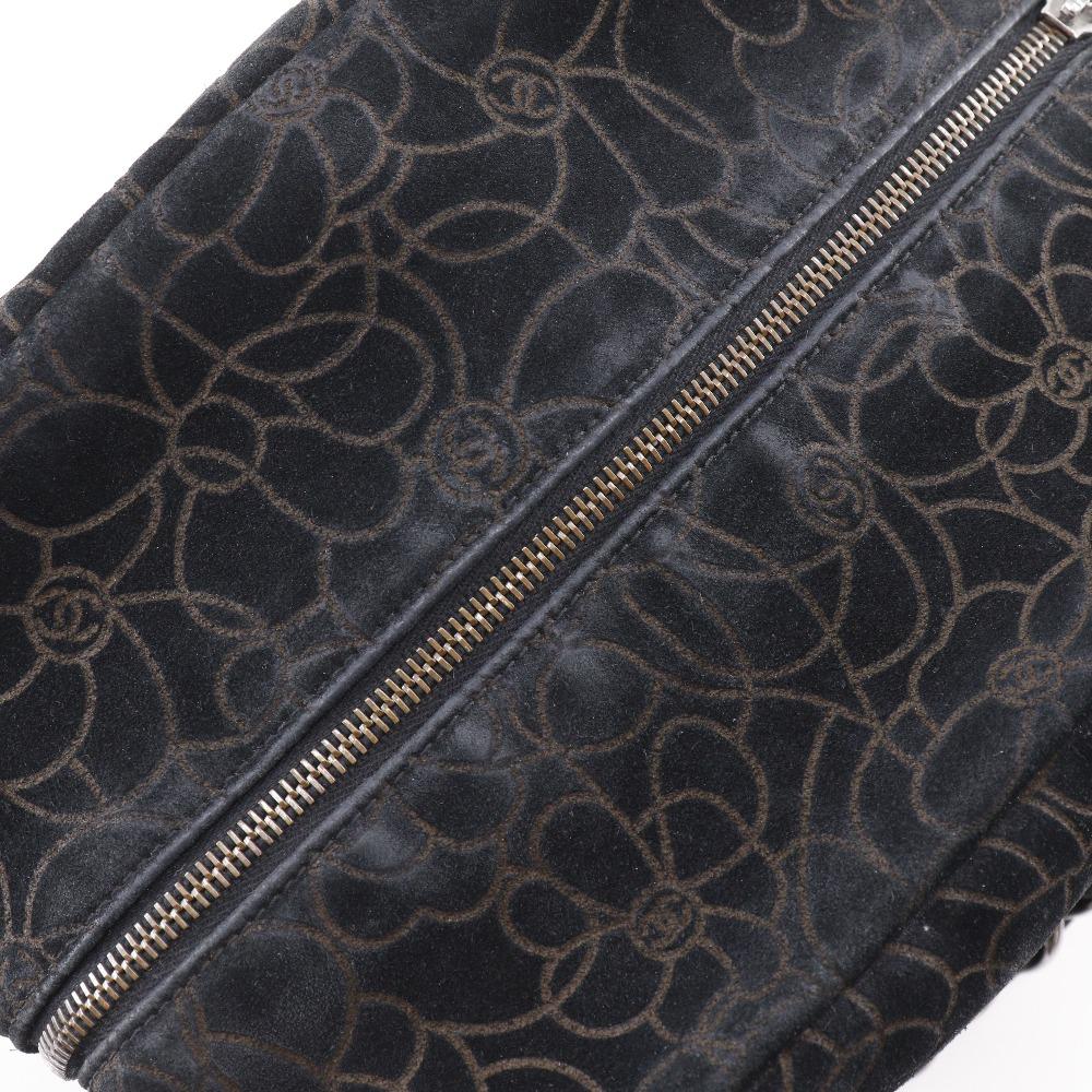 CHANEL Camelia Tote Bag ChainShoulder black Suede Women Used