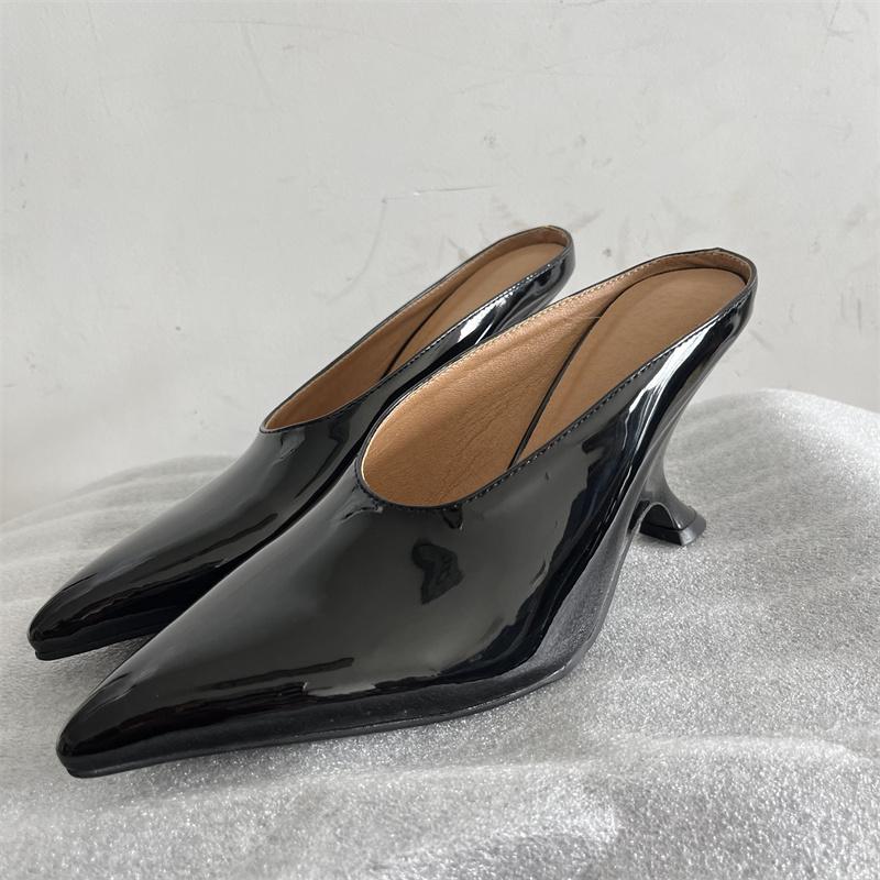 Fashion Brand Alien High Heel Muller Slippers 2024 Summer New Sexy Silver Party High Heels Sandals Black Women's Shoes Big Size 34-43