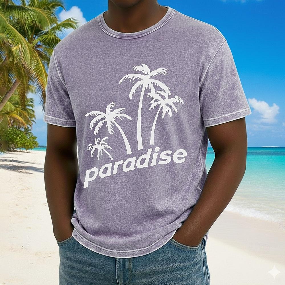 

Men s Coconut Palm T Shirt Mineral Washing Tee Short Sleeve T shirt Acid Wash Crew Neck Shirt Vintage Retro Casual Beach Travel Blue Purple Gray XL