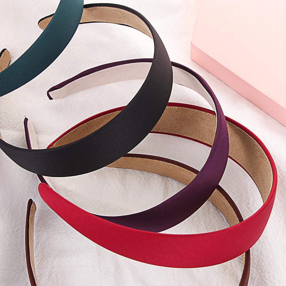Solid Color Satin Women Hair Hoop Fabric Alice Hair Band Wide HeadBand