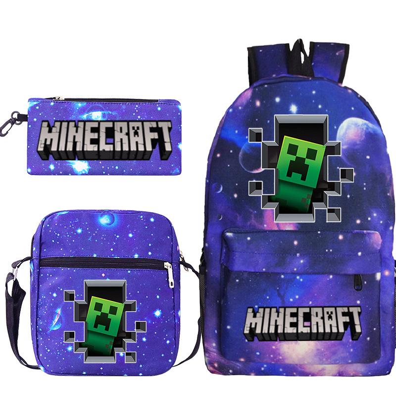 Game Minecraft Printed Children'S School Bag Oblique Span Bag Stationery Pencil Bag Student Backpack Set
