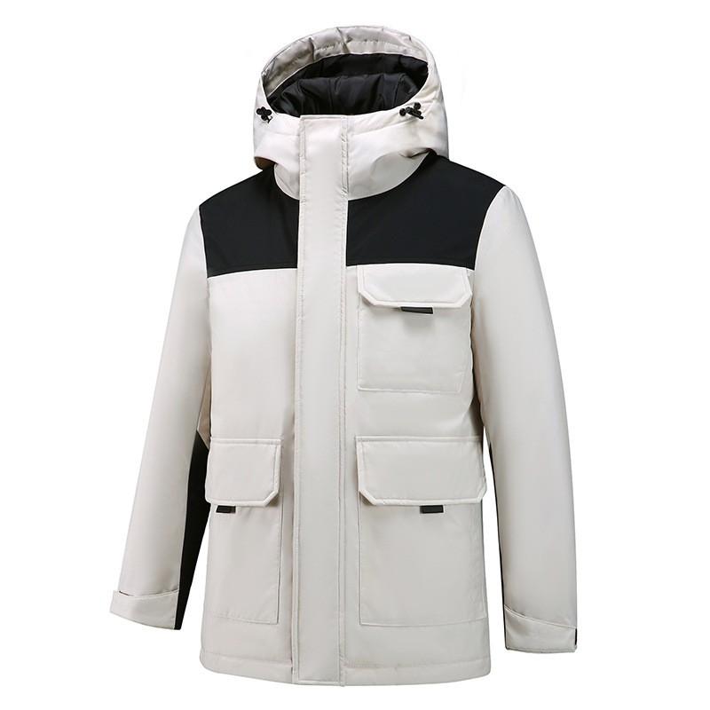 Mens Mid-Length Hiking Down Jacket Warm Outdoor Sports Coat Color Block Youth Style