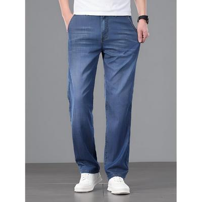 High Waisted Loose Jeans, Trendy Straight Leg Pants For Spring And Summer, New Lightweight Business Pants For Men