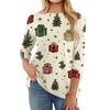 Dammode Casual Rund Halsad Trekvartsärm Jultryck T-shirt Topp