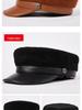 Korean Style Unisex Lambskin Flat Top Hat - Genuine Leather, Trendy, Youth Student Design, Casual, Face-Slimming Look