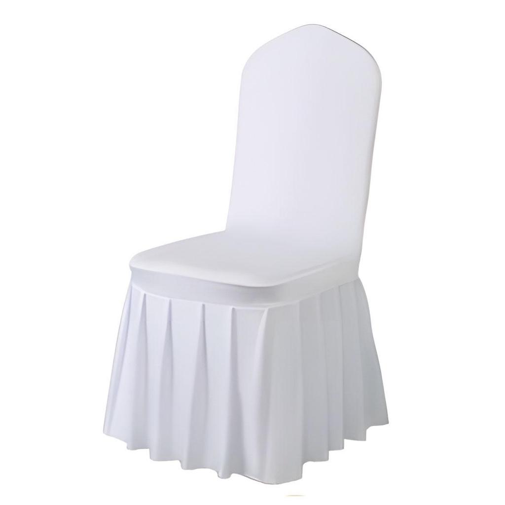 White Pleated Elastic Skirt Chair Cover for Wedding, Banquet, or Hotel Events