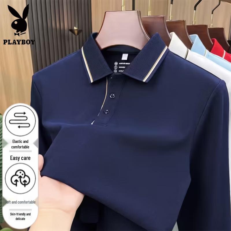 PLAYBOY Men's Long Sleeve Polo T-Shirt