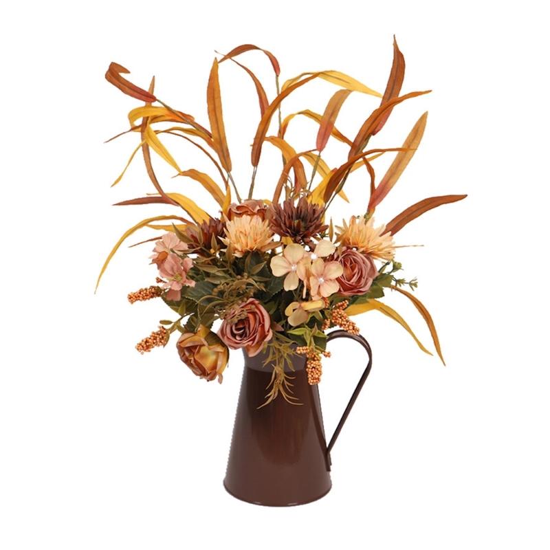 

Artificial Flower Bouquets Artificial Leaf Plant in Metal Vase for Thanksgiving Halloween Wedding Festival Decoration 1