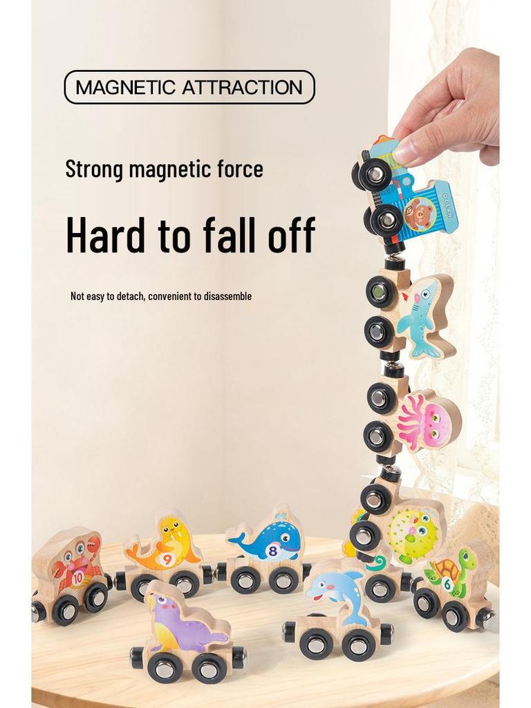 Wooden Magnetic Number Train for Kids - Color Recognition Toy