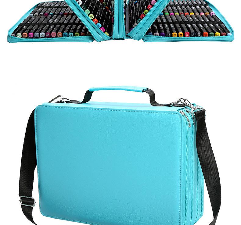 Marker Pen Storage Bag, PU Leather, Multi-Zipper, Large Capacity with 168/224 Slots, Handheld/Shoulder Strap, Multi-Layer Pencil Case