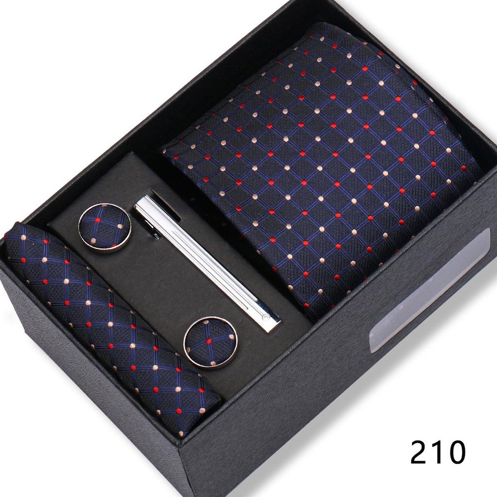 Ensemble Cadeau Boîte Pochette de Costume pour Homme Cravate Rayée Polyester Mode Premium Mariage Affaires