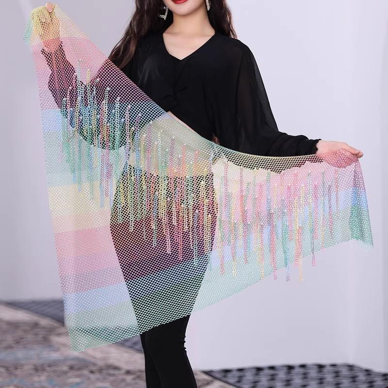 Dreamy Rhinestone Starry Night Belly Dance Hip Scarf with Tassel & Waist Chain