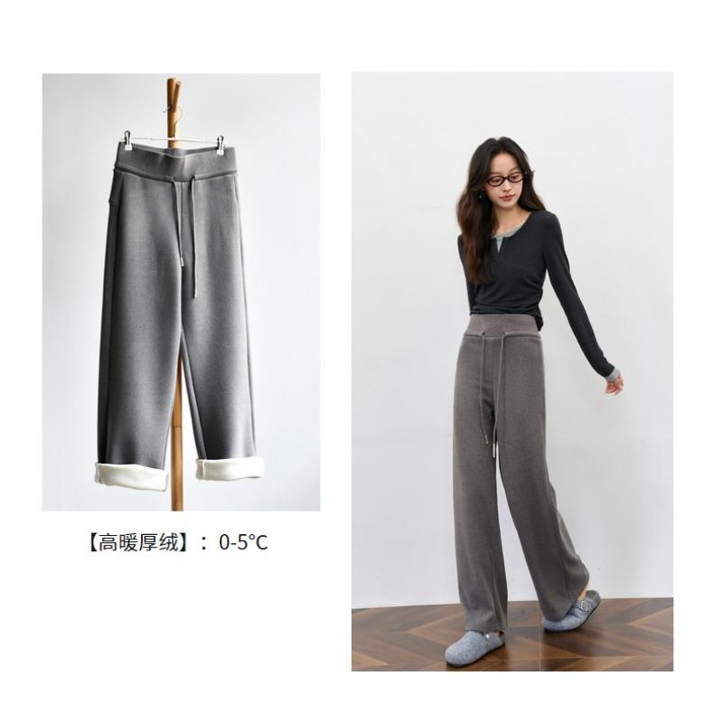 [Super Warm Cashmere Pants] Winter Women's Clothing New Imitation Cashmere Fleece Thickened High Waist Straight Wide Leg Casual Pants Children
