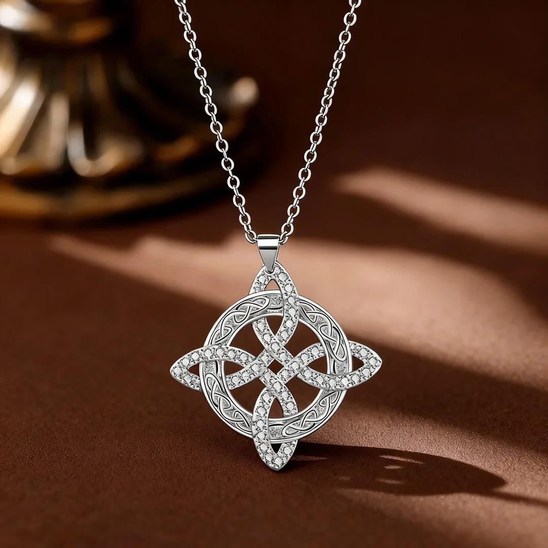 

Fashion Witch Celtic Knot Pendant Necklace For Women Luxury Gold/Copper Color White Crystal Necklace Women Wedding Zircon 50cm
