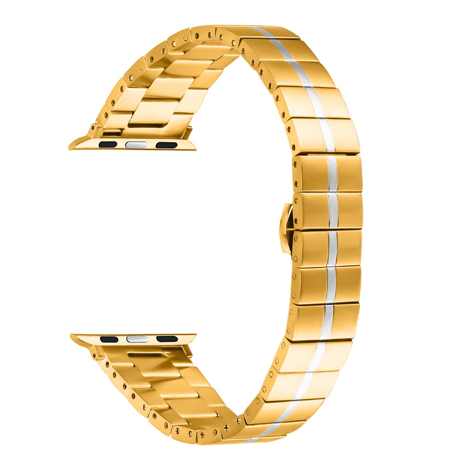 

Для Apple Watch 10 46мм/Ultra 2/Ultra 49мм/9 8 7 45мм/SE (2023) SE (2022) SE 6 5 4 44мм/3 2 1 42мм Ремінець з нержавіючої сталі Gold+Silver