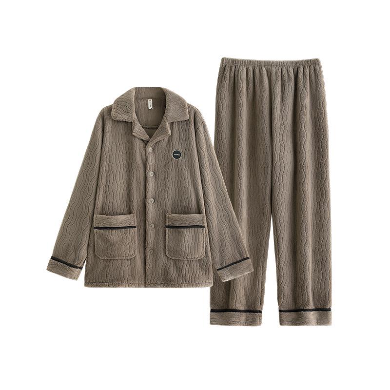 Men's Plus Size Flannel Cardigan Pajamas - Thickened Velvet Winter Homewear