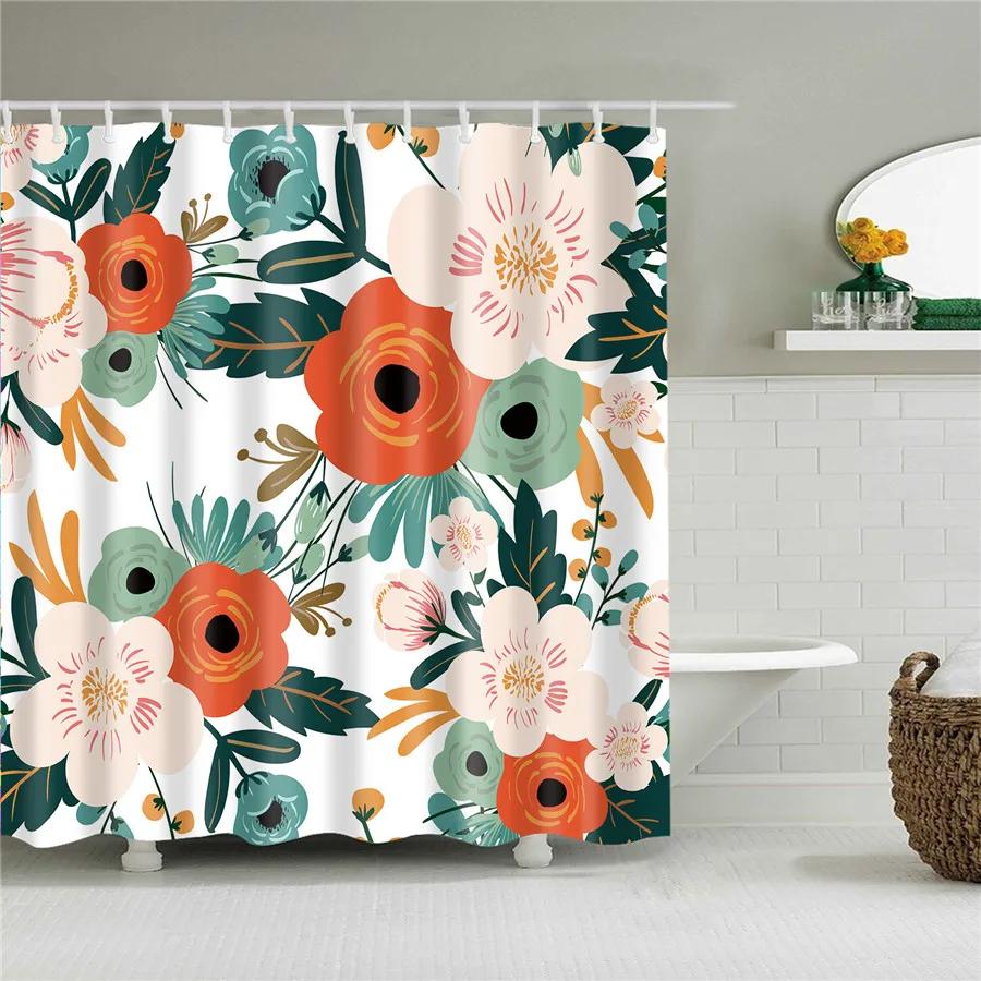 3D Flower Plum Blossom Lotus Lavender Rose Shower Curtains Bathroom Curtain Frabic Waterproof Polyester Bath Curtain with Hooks