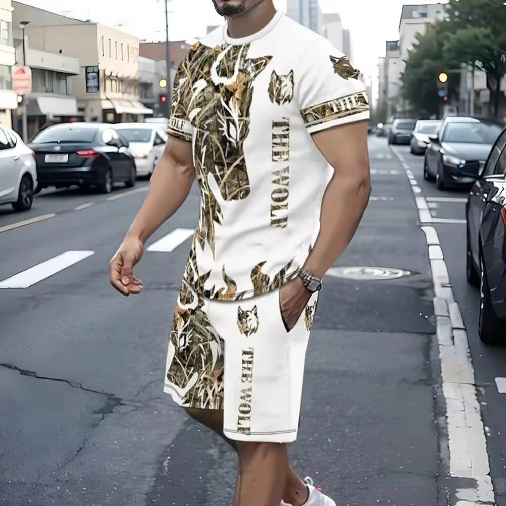 Ținuta de trening pentru bărbați cu valoare ultra-înaltă, tricou cu imprimeu 3D, pantaloni scurți, costum bărbați, set supradimensionat, 2 piese, haine