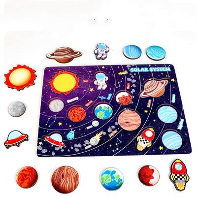 Children Wooden Space Planet Puzzles Solar System Planets Toys Planet Matching Game Jigsaw Tray Universe Science Learning Toy