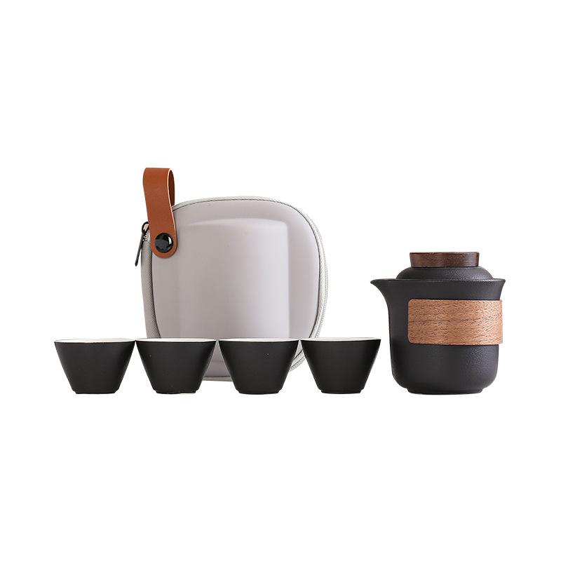 Travel tea set small set portable cup outdoor camping teapot business gift lettering ceramic portable gift box light luxury