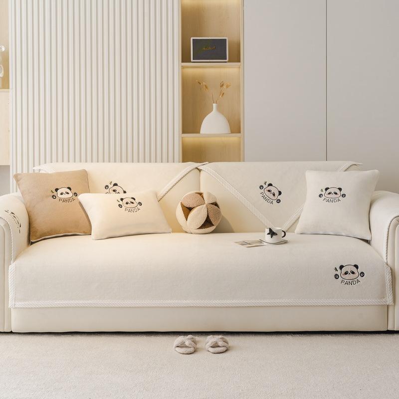 New Milk Fleece Sofa Cushion Autumn And Winter Plush Cartoon Seat Cushion Fixed Non-Slip Sofa Cover Winter Cover