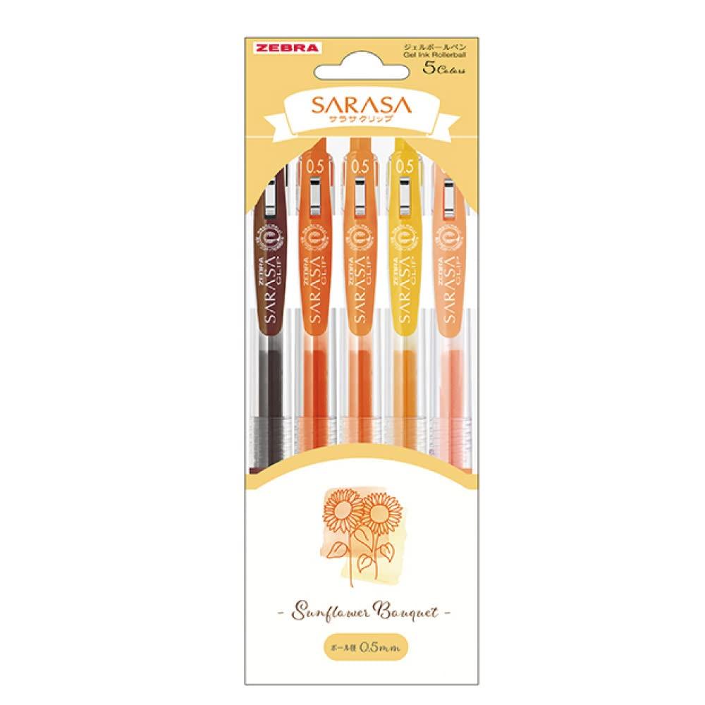 Zebra Sarasa Clip Gel Ballpoint Flower Bouquet 1 Count of Pen, 0.5mm, Sunflower, 5-Color Set, JJ15-SF-5C, (Pack 1)