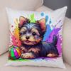 Adorable Watercolor Yorkshire Terrier Floral Bow Print Throw Pillow Cover Gentle Skin Touch Sofa Bedroom Household Decor Present
