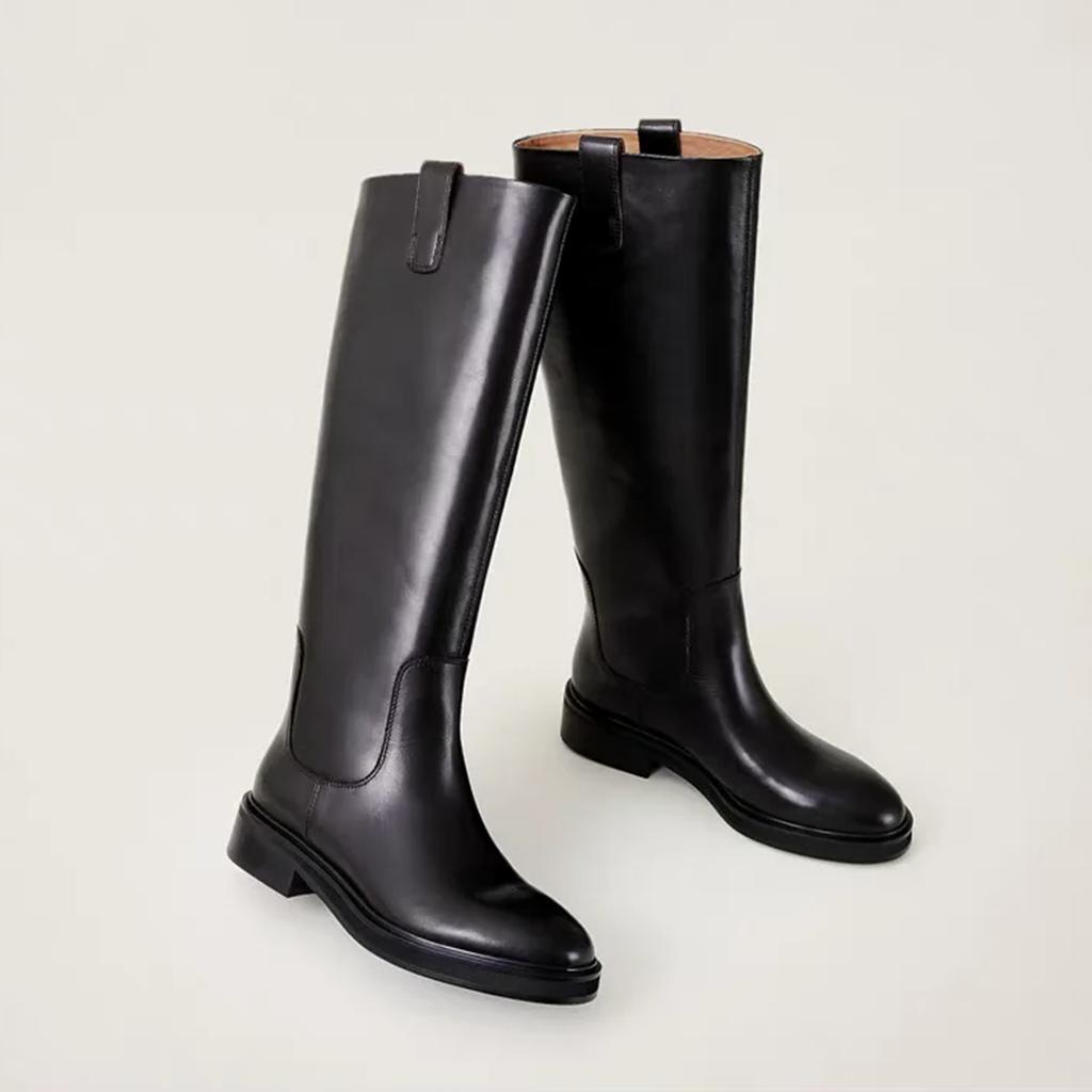 Krazing Pot Kuskinn Skinn Høst Vinter Sko Med hæler Stor størrelse 46 Rytterstøvler Kvinner Holder Varm Lår Høye Støvler