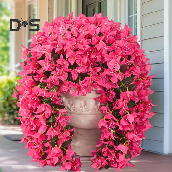 2Pcs Hanging Artificial Bougainvillea Speetabilis UV Resistant Realistic Fake Flower Wedding Party Indoor Outdoor Garden Yard Wall Hanging Faux Bloom