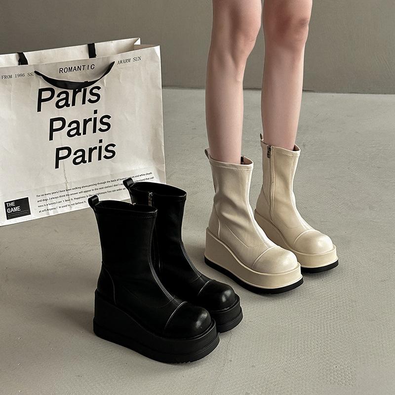 Fashion British Style Thick-soled Round-headed Martin Boots Women's 2025 Summer New Simple Temperament Korean Version of Internet Celebrity Short Boot