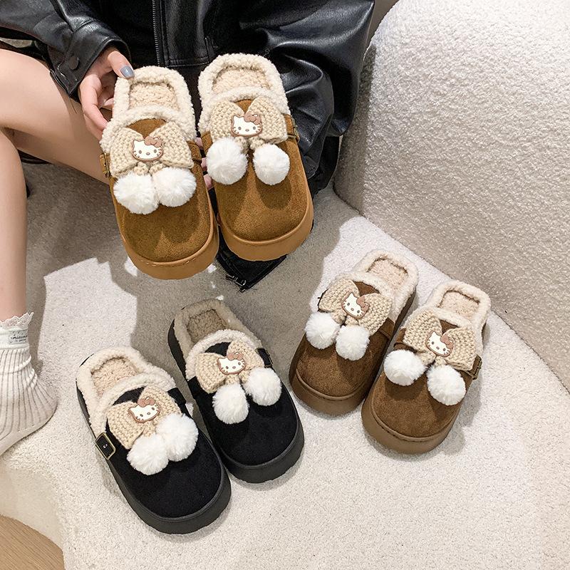 Cartoon cat going out cotton slippers heightening warm and comfortable slippers going out thickened cotton slippers bread shoes winter cotton mop