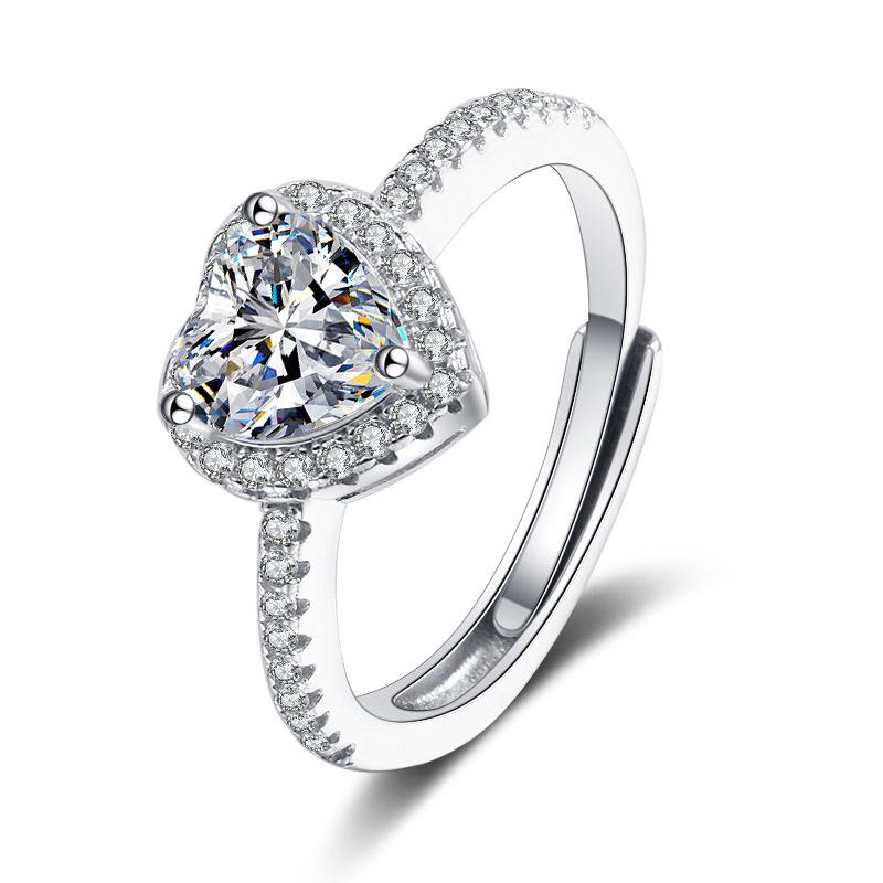 

Роскошное кольцо с бриллиантом в форме сердца из циркона: 2-каратные имитационные помолвочные украшения Adjustable Open Ring серебряный