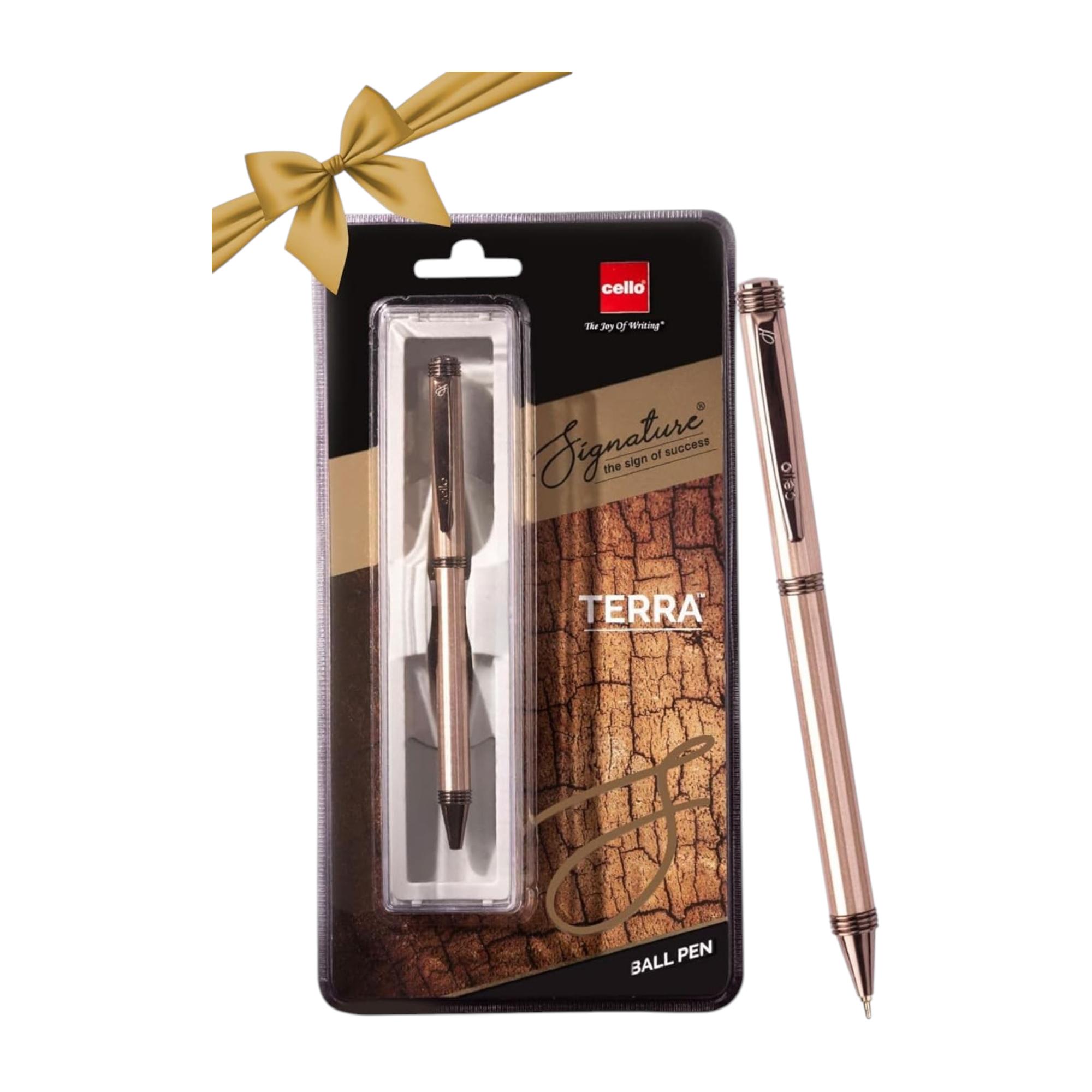 Cello Signature Terra Ball Pen Blue Ink 0.7 mm Fine Tip Metal Pen for Office, Home & Gifts