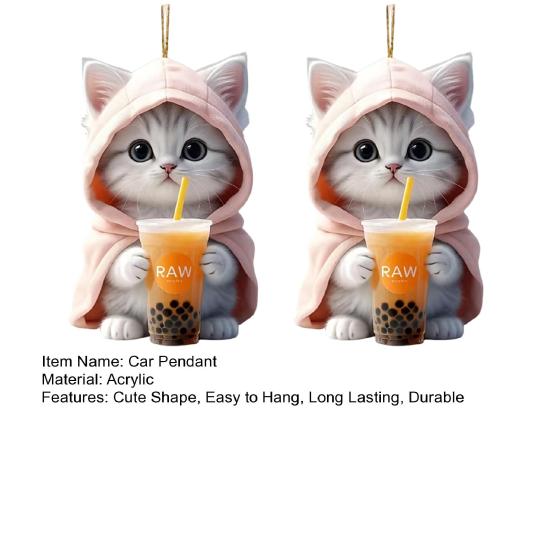 2Pcs Car Pendants Rearview Mirror Decorations with Lanyard Easy To Hang Adorable Cartoon Cat Shaped Pendants Hanging Ornaments