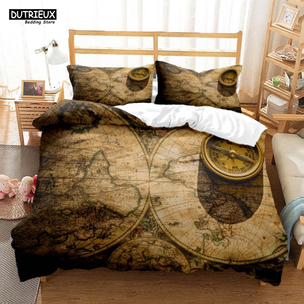 Comforter Vintage Style Navigation Mapprinted Bedding Soft And Comfortable Customizable Comforter Bedding Sets