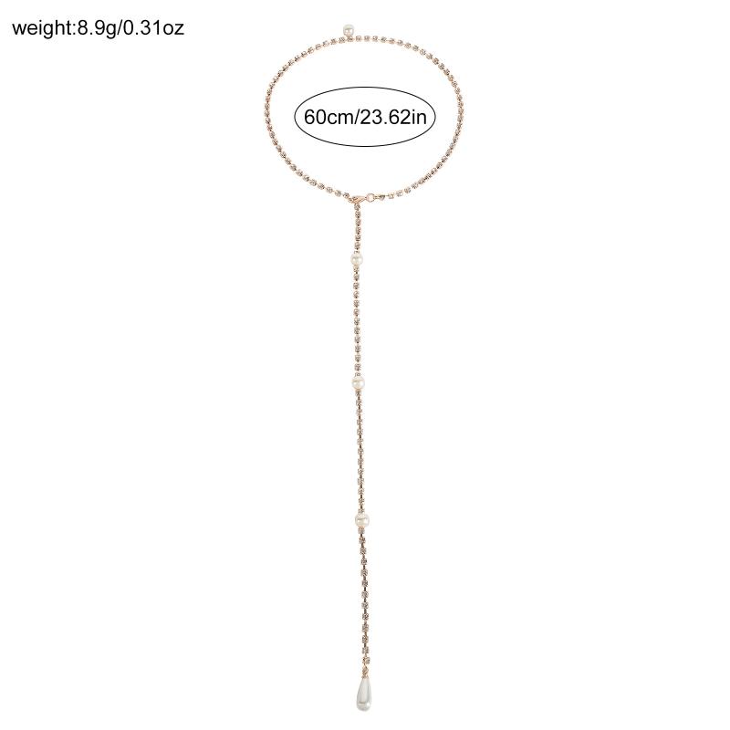 Rhinestone Pearl Back Chain Necklace Long Drop Backless Dress Jewelry For Women Wedding Party Accessories