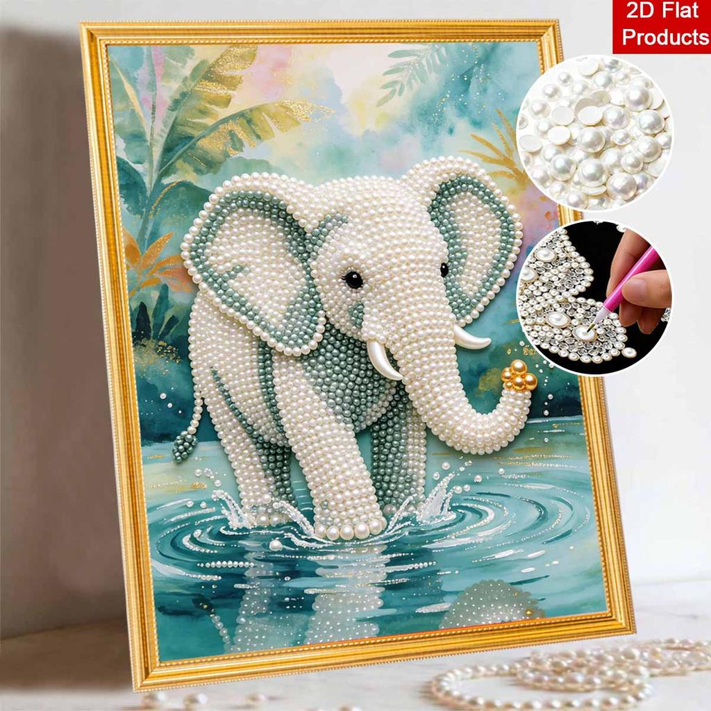 Elephant Pearl Kit 5D DIY Round Rhinestone Art for Adults Relaxing Handmade Wall Decor Holiday Gift Frameless
