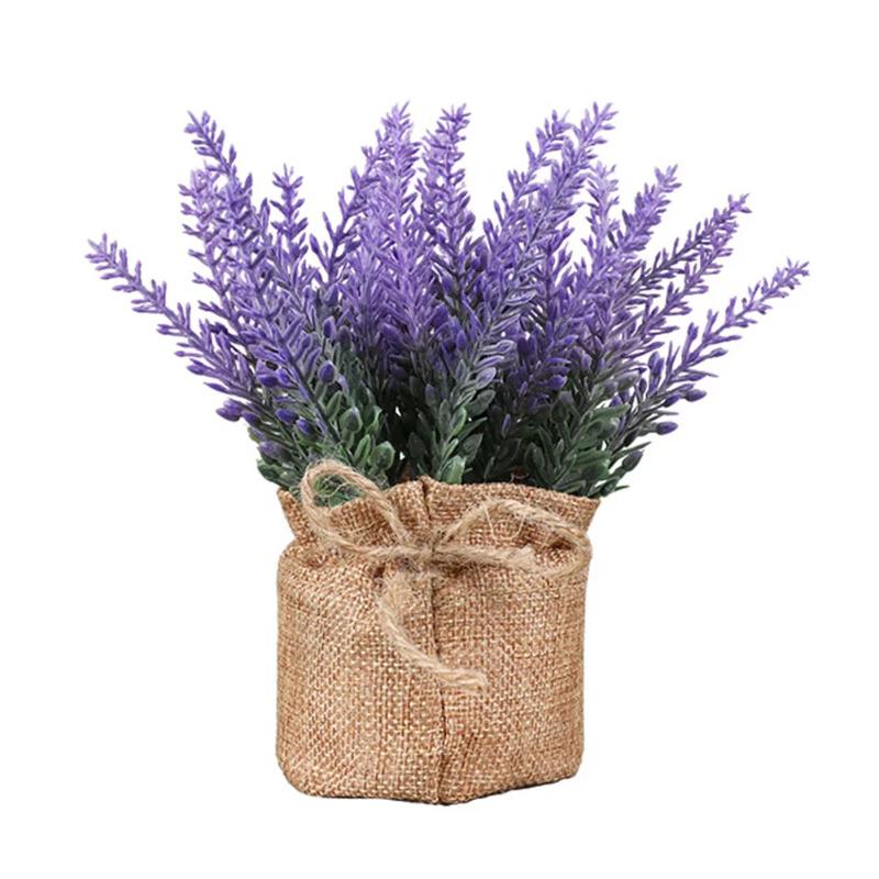 

Purple Lavender Hemp Rope Bag Potted Artificial Potted Plant Simulation Flower Home Desktop Decoration