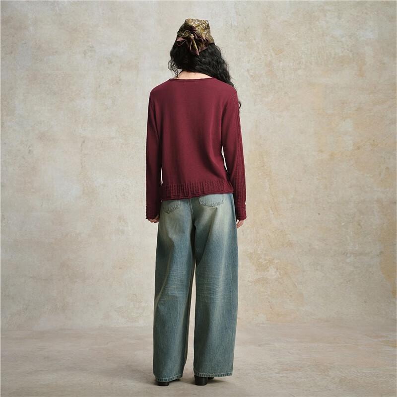 Giordano Women's Retro Red Knit Sweater