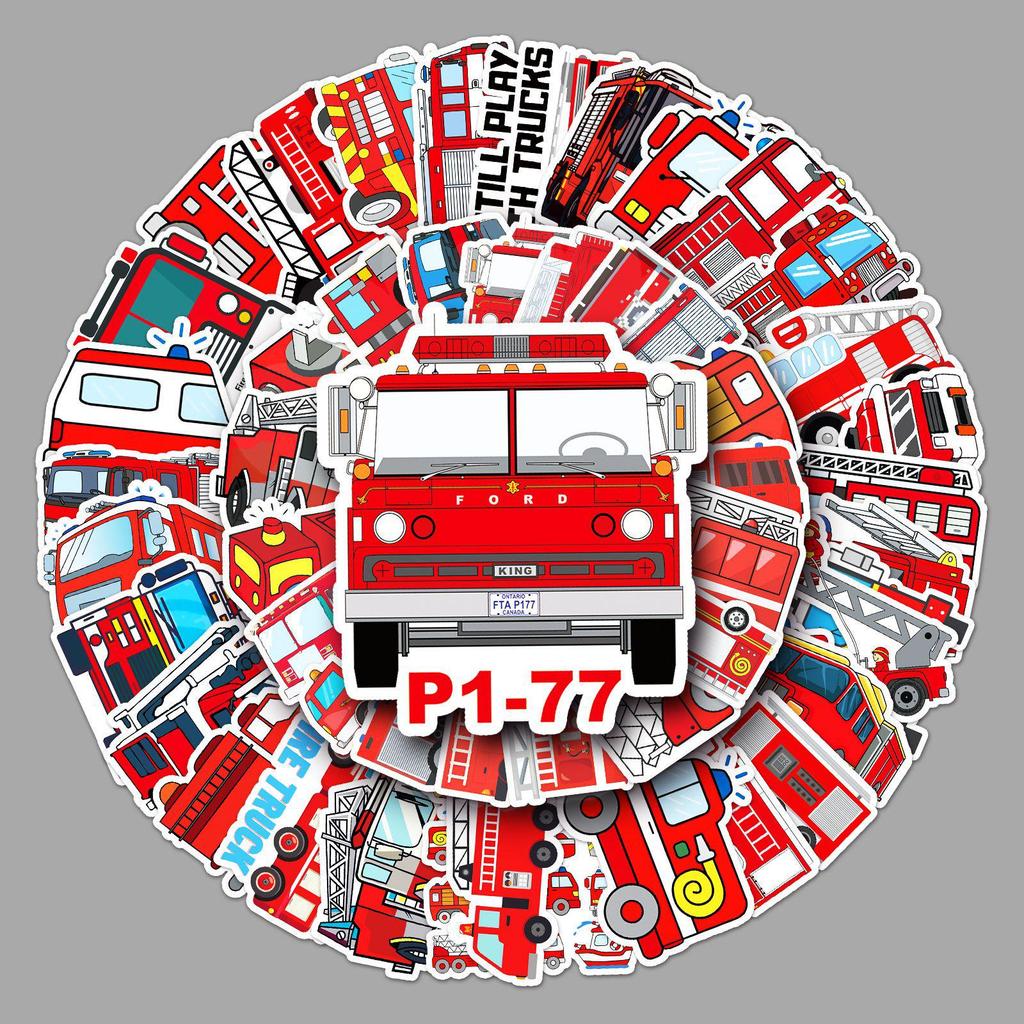 50pcs Fire Truck Stickers for Laptops, Cars & Suitcases - Trendy Graffiti Decor