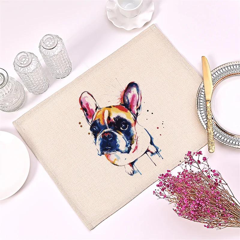 

Cute Dog Animal Cotton Linen Kitchen Placemat Friendly Rainbow Color Pet Dining Table Mat 30x45cm Bowl Coaster Pad Cup Mat 2pcs 30x45cm
