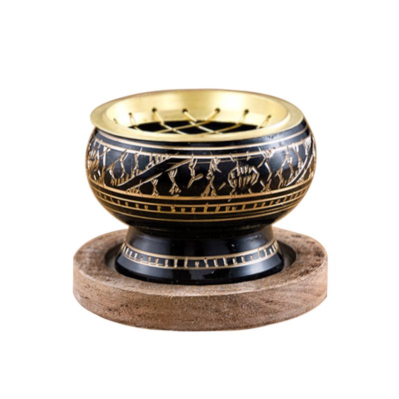 Hand-Carved Indian Soapstone Incense Burner with Copper Inlay for Home Use