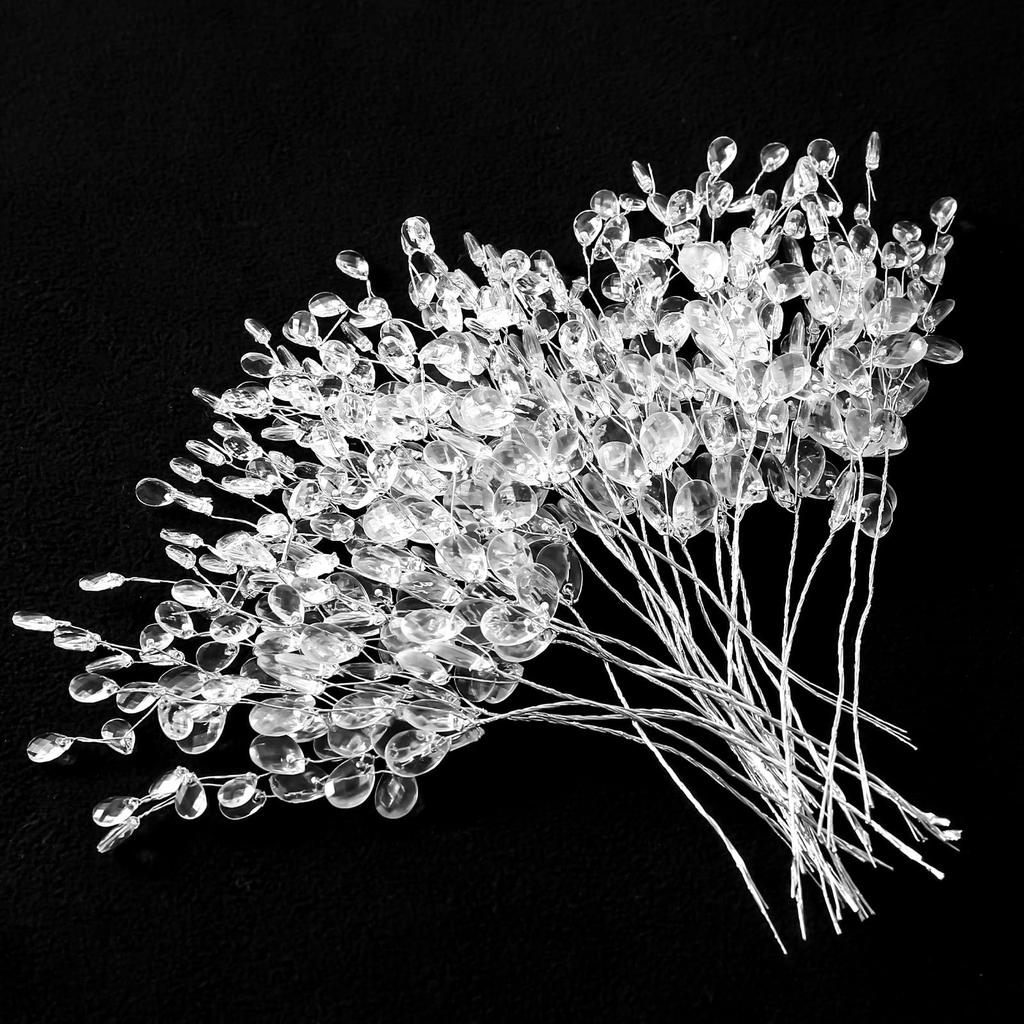 50 pièces Tige Goutte Perle Acrylique Bouquet de Fleurs Cristal Bourgeon Branches Fleur Twig Pique pour Mariage Décoration Maison Décor Floral Fourniture d'Artisanat