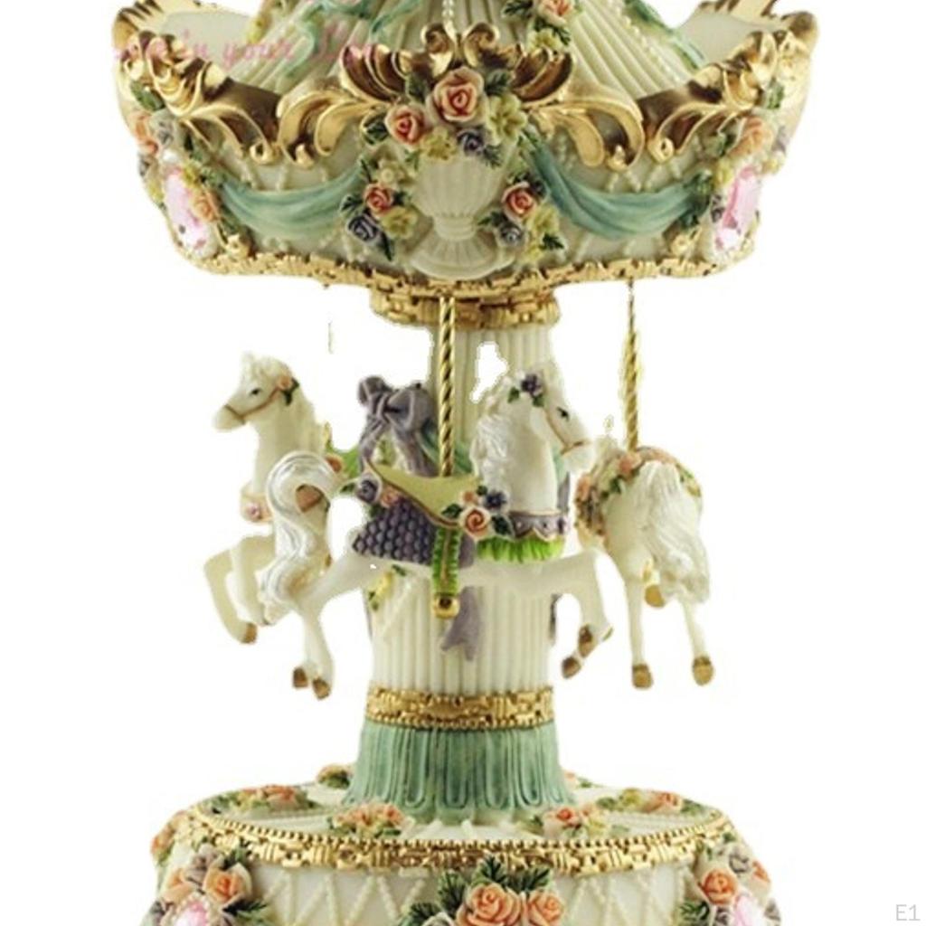 Carousel Music Box Rotating Horse Musical Gift Home Decor Resin Figurine Statue for Festival Mom