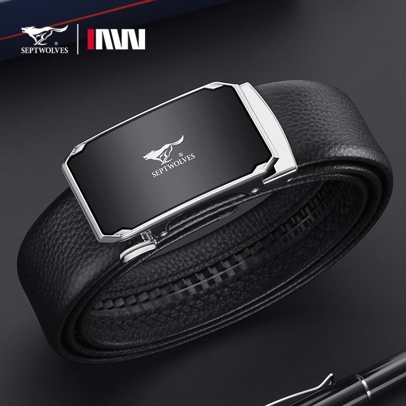 Seven Wolves Men s Genuine Leather Automatic Buckle Belt - High-End Business Fashion Accessory 115 cm чёрный