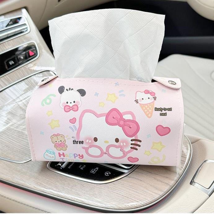 Hello Kitty Car Oil Painting Tissue Box - Cute Cartoon Desktop Holder for Home and Dining Room