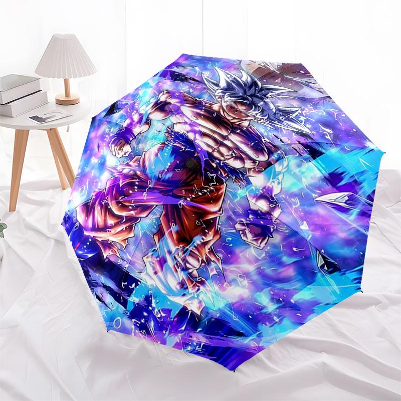 

1pc Dragon Ball Z Goku Super Saiyan Blue Automatic Folding Umbrella Portable 3-Fold Design, 8-Bone Frame Outdoor Umbrella, Perfect Gift for Fans, Trav