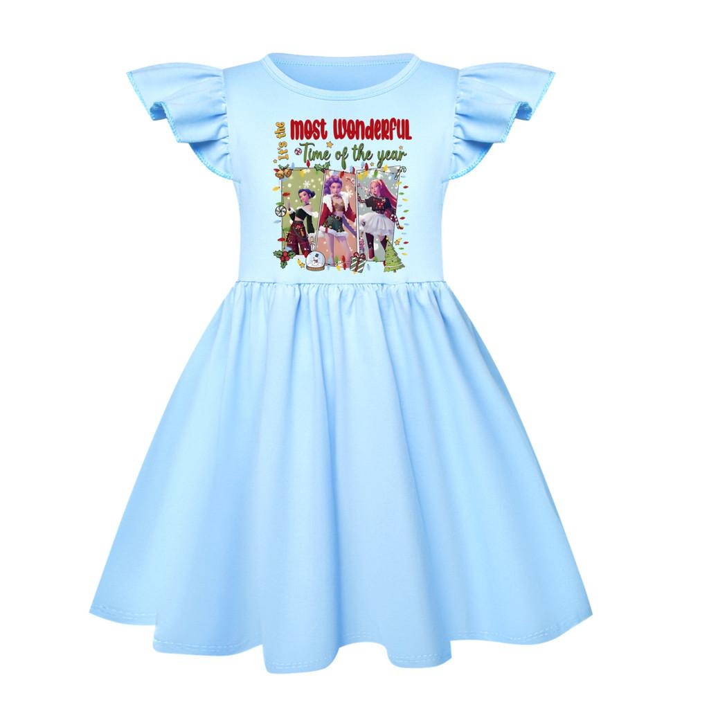 

5096 Детское платье для девочек на Рождество и Новый год, повседневное, с принтом Миры, Зои, Руми, с оборками и короткими рукавами 150cm