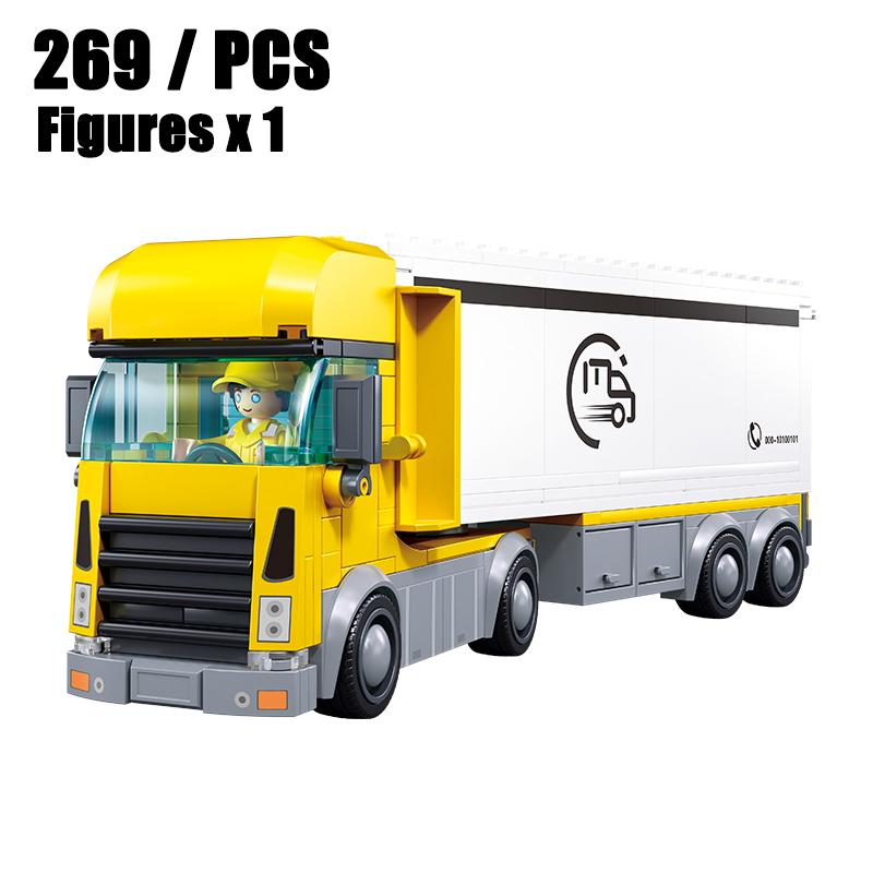 2025 City Delivery Container Lorry Yellow Truck Figures Building Blocks Toy Model Car Bricks DIY Set Kids Boys Birthday Gifts